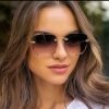 latest Fashion Luxury Rimless Metal Hinge Frame Sunglasses Women Retro Square Gradient Sunglasses Brand Designer UV400